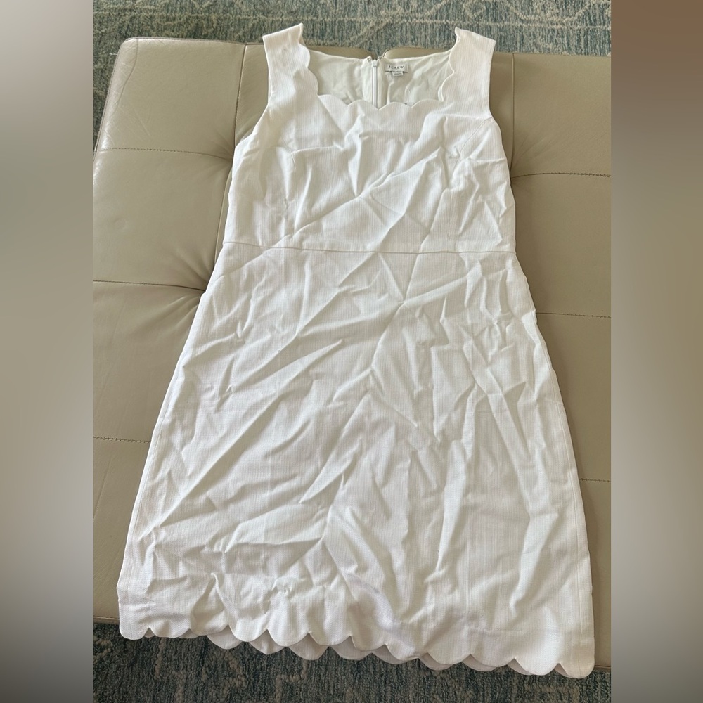 *NWT* J. Crew White Scallop-Trim Textured Dress